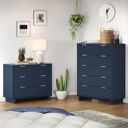 Manhattan Comfort Granville Midnight Blue 3-Drawer Dresser and 5-Drawer Chest, Set of 2 GRAN024